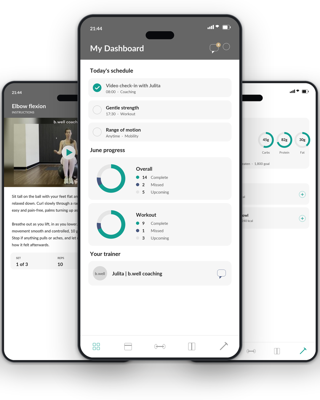 The coaching app: today’s schedule, an exercise video and progress tracking
